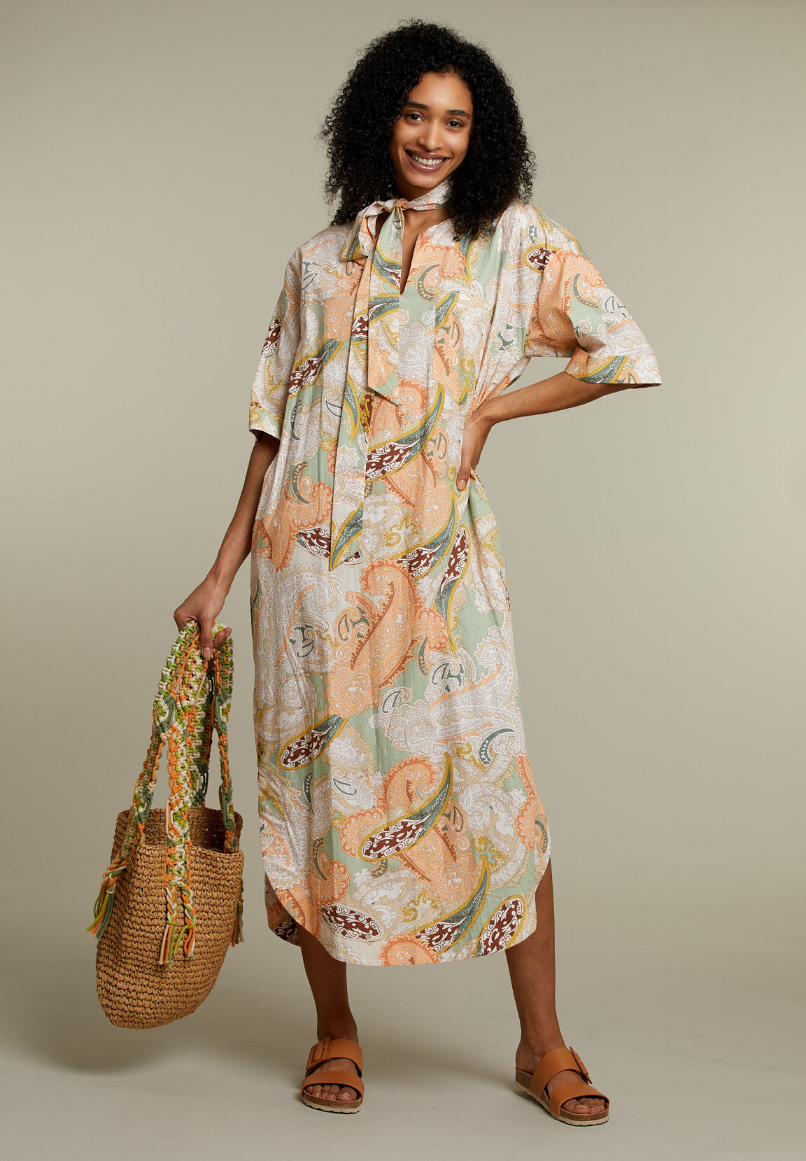 Pastel Paisley Straight Belted Dress - Multi
