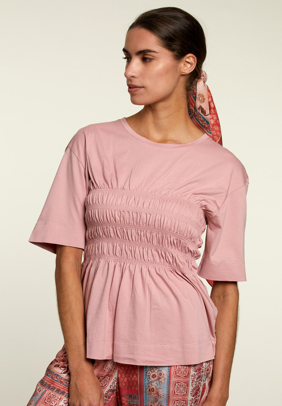 Pink Smock Cotton T-Shirt - Pink