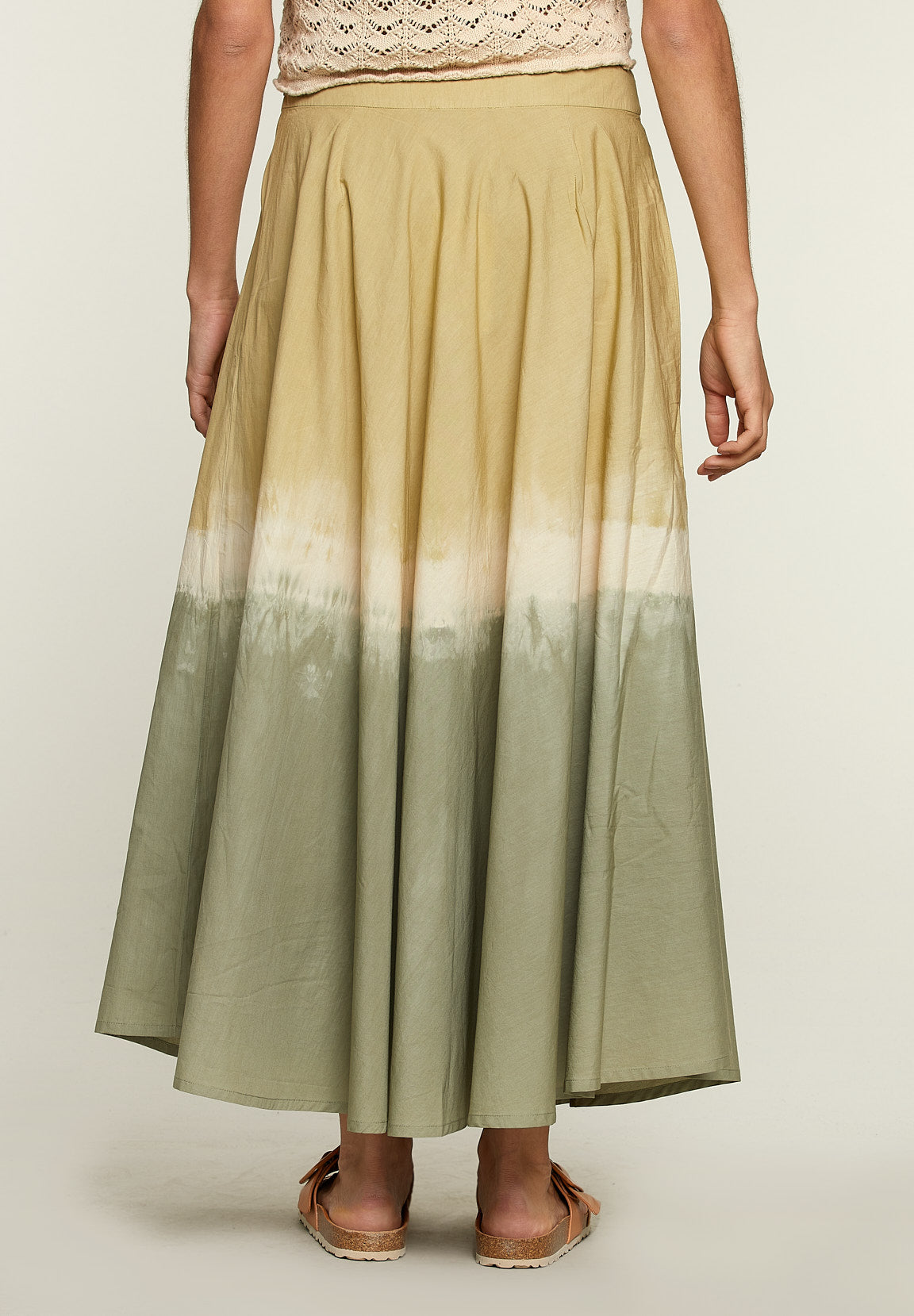 Long Tie &amp; Dye Cotton Skirt - Green - W