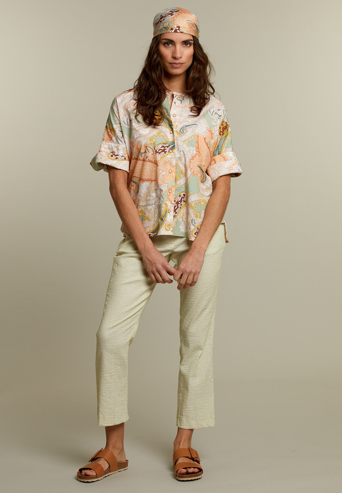 Pastel Paisley Collarless Shirt - Multi - W