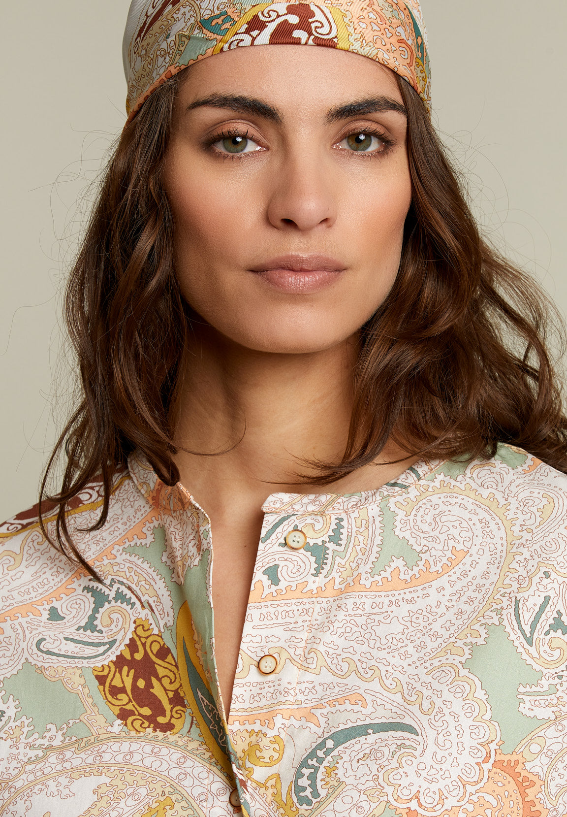 Pastel Paisley Collarless Shirt - Multi - W