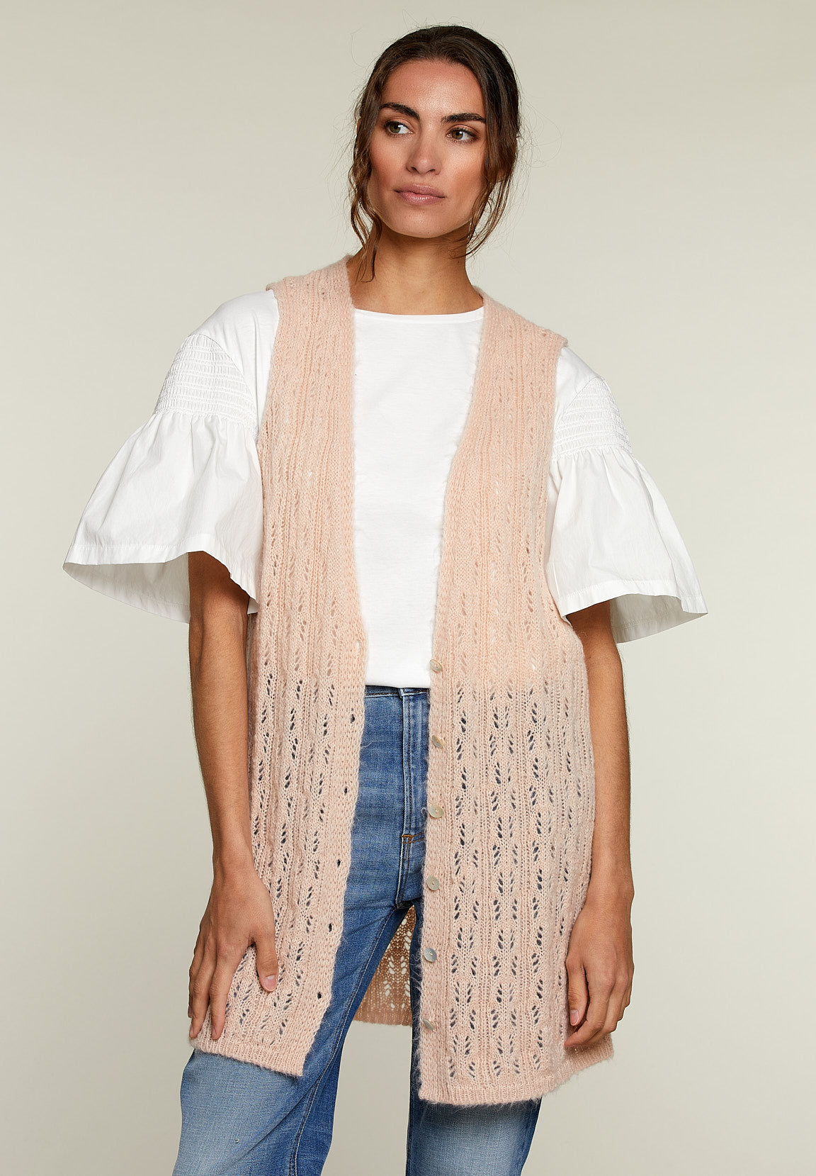 Pink Long Ajour Spencer - Pink