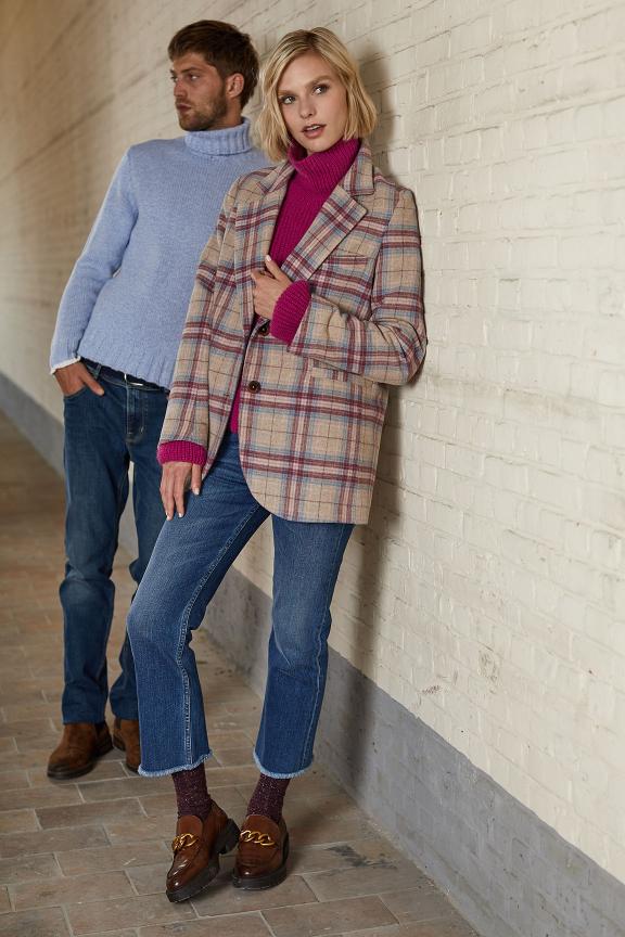 Multi Checked Fitted Blazer - Meervoudig