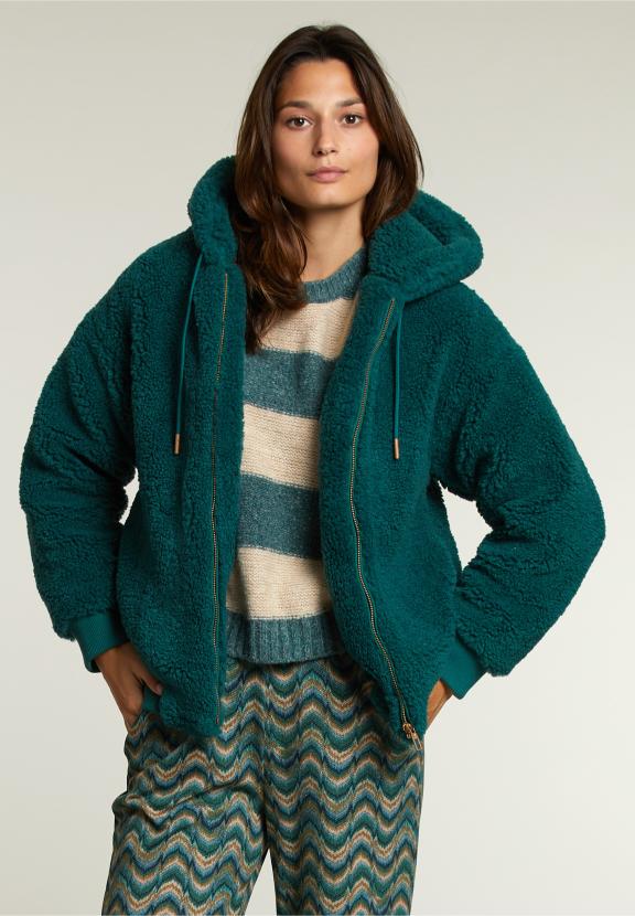 Blouson Bombardier Vert Oversize avec Capuche - W