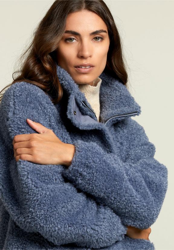 Denim Mock Neck Coat - Bleu