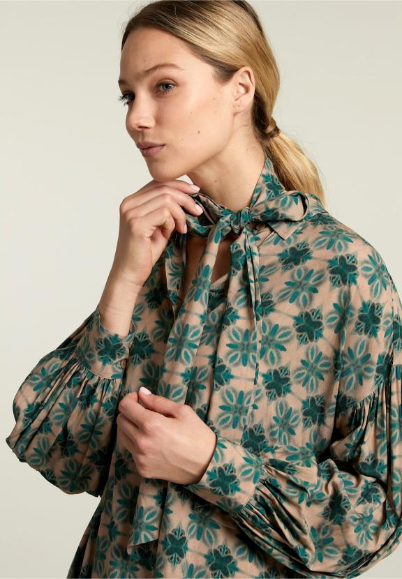 Multi Fantasy Balloon Sleeves Dress - Groen