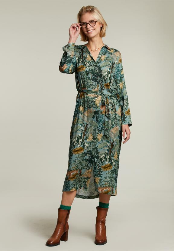 Multi Fantasy Dress With Buttons - Groen