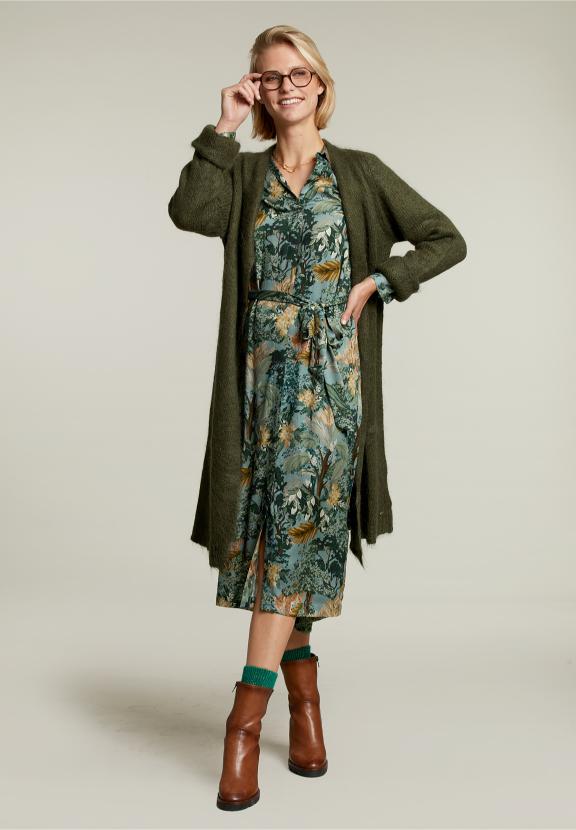 Multi Fantasy Dress With Buttons - Groen