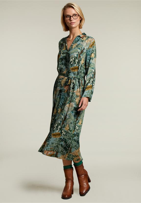 Multi Fantasy Dress With Buttons - Groen