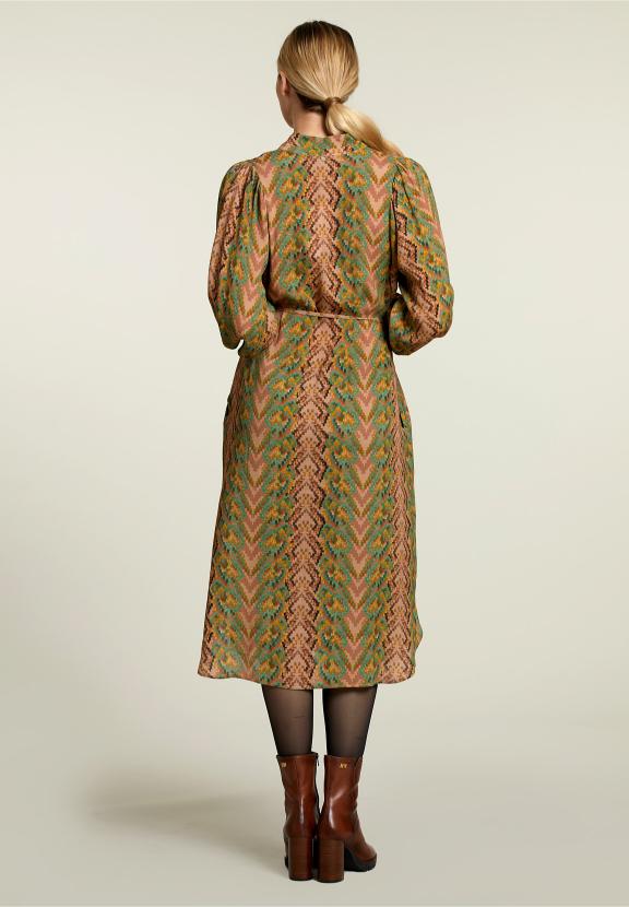 Multi-Fantasie V-Hals Jurk - Bruin - W