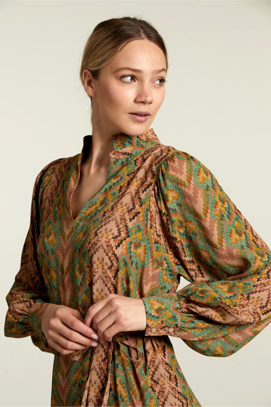 Robe Multi-Fantaisie à Col en V - Marron - W
