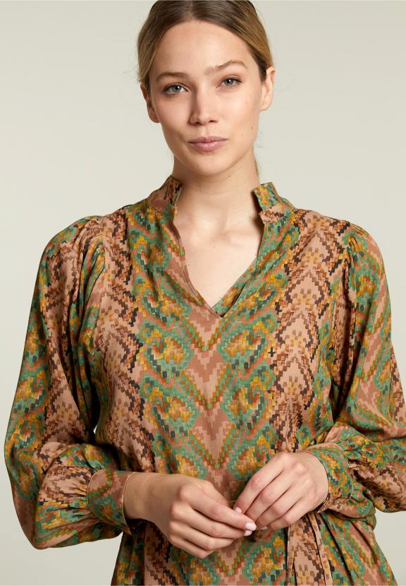 Robe Multi-Fantaisie à Col en V - Marron - W