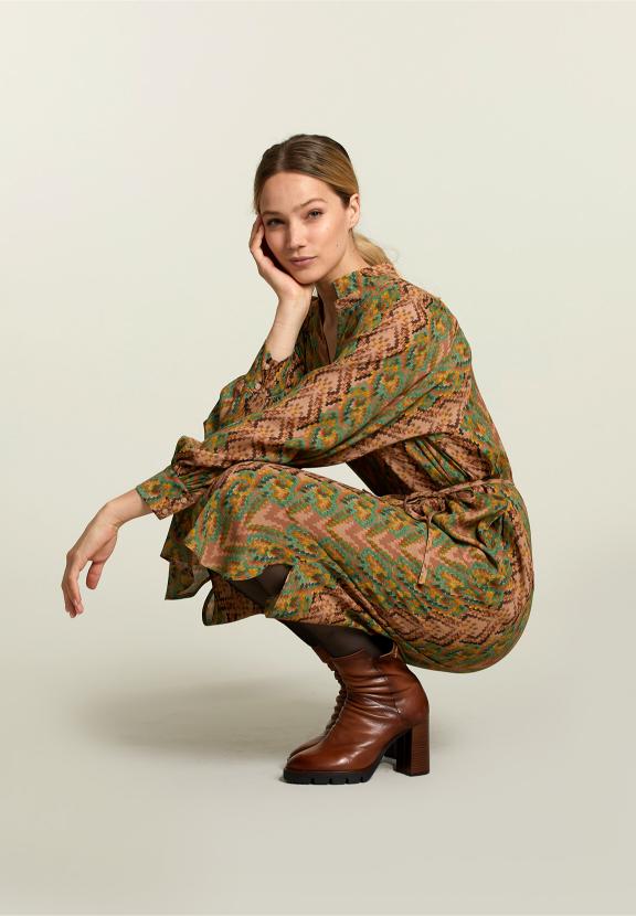 Robe Multi-Fantaisie à Col en V - Marron - W