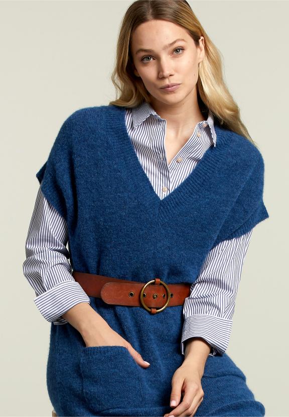 Blue Knitted Sleeveless Dress - Blauw