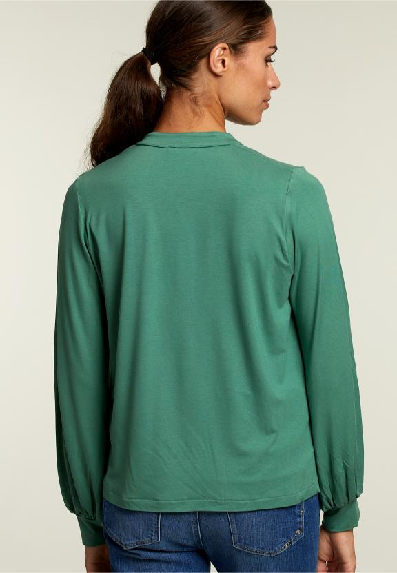 Green V-Neck T-Shirt Balloon Sleeves - Groen