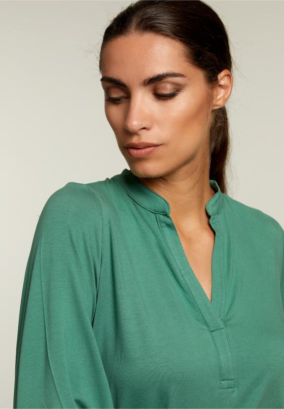 Green V-Neck T-Shirt Balloon Sleeves - Groen