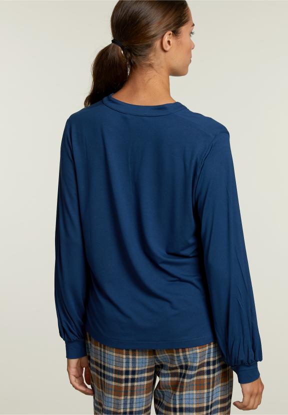 Blue V-Neck T-Shirt Balloon Sleeves - Blauw