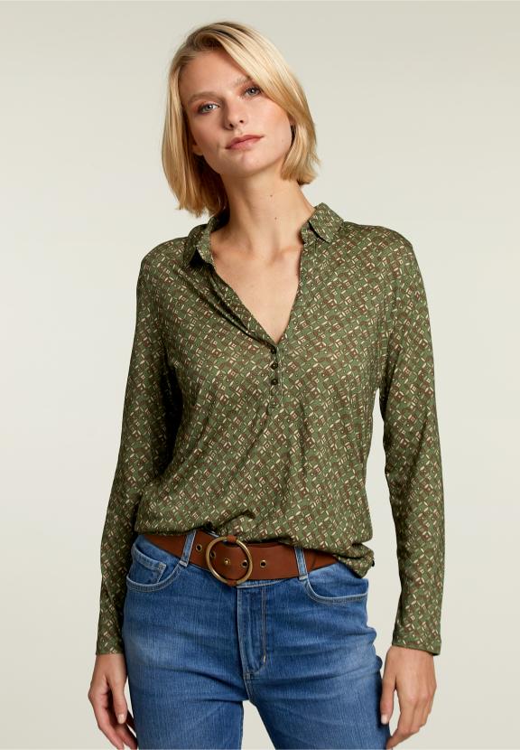 Green/Brown V-Neck T-Shirt - Groen