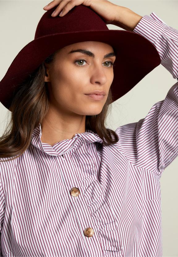 Striped Blouse Ruffle Collar Red/White - Rouge