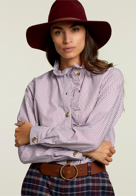 Striped Blouse Ruffle Collar Red/White - Rouge