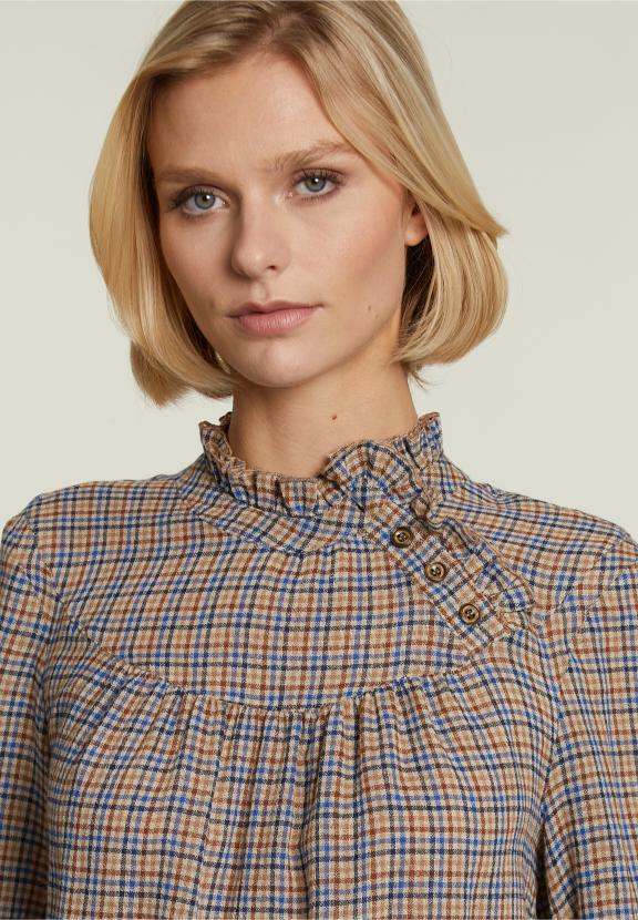 Meermaals Gecontroleerd Overhemd Fantasie Halslijn - Bruin - W