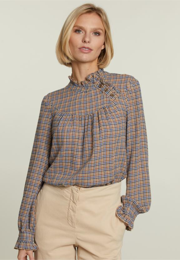 Meermaals Gecontroleerd Overhemd Fantasie Halslijn - Bruin - W