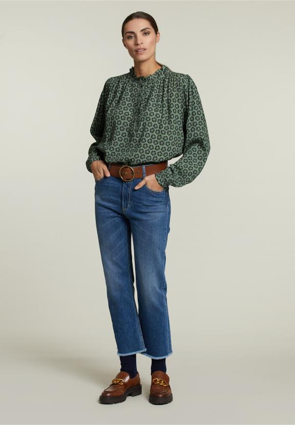 Multi-Fantasie Blouse Met Ballonmouwen - Bruin - W