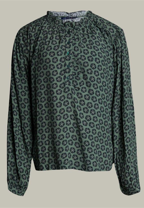 Multi-Fantasie Blouse Met Ballonmouwen - Bruin - W