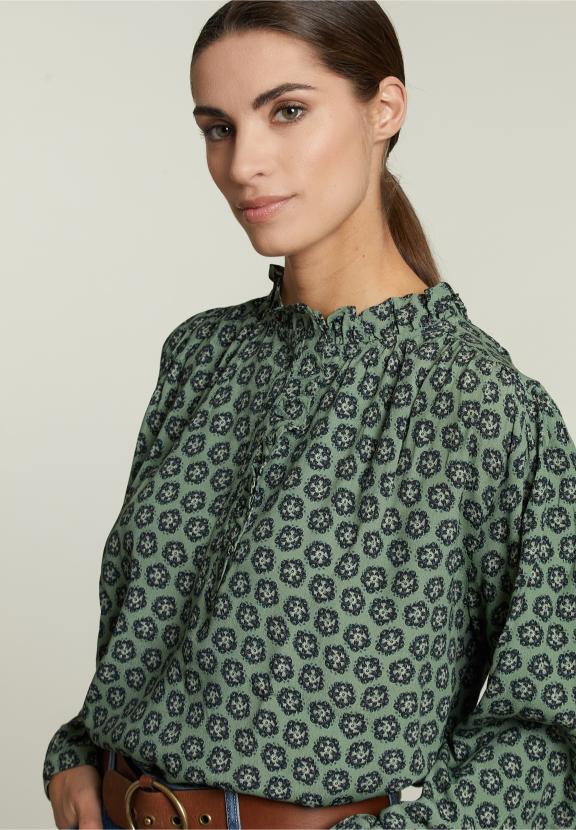 Multi-Fantasie Blouse Met Ballonmouwen - Bruin - W