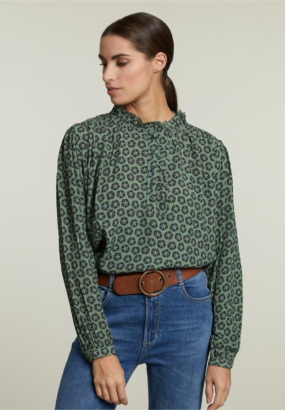 Multi-Fantasie Blouse Met Ballonmouwen - Bruin - W