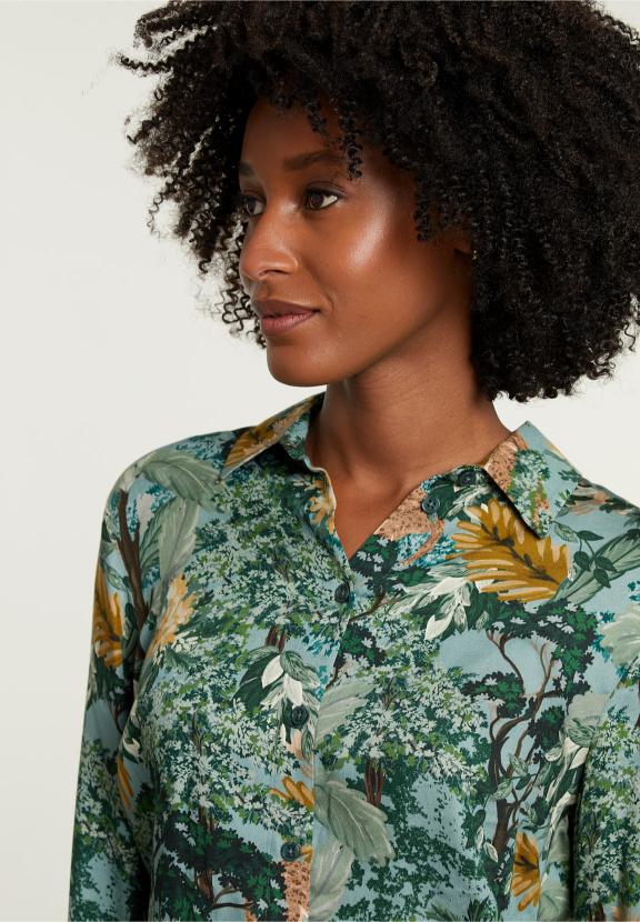 Multi Viscose Blouse With Buttons - Groen