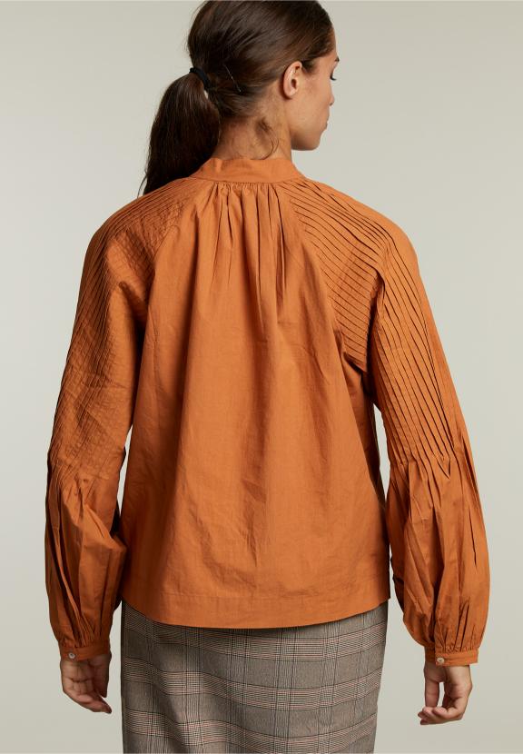 Brown Blouse Balloon Sleeves - Orange