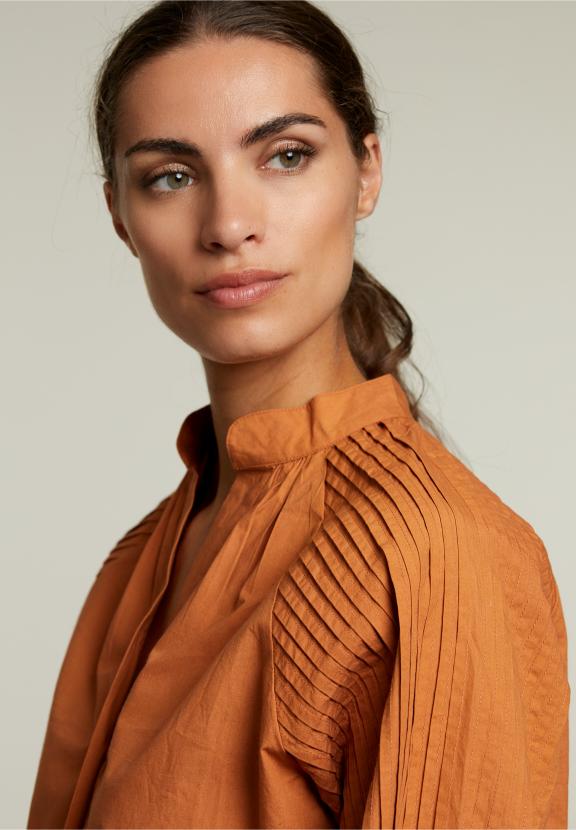 Brown Blouse Balloon Sleeves - Orange