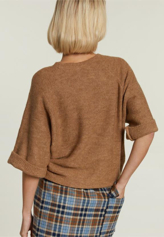 Beige Uni Trui Korte Mouwen - Bruin - W