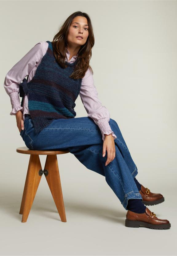 Burgundy/Blue Striped Crew Neck Spencer - Paars