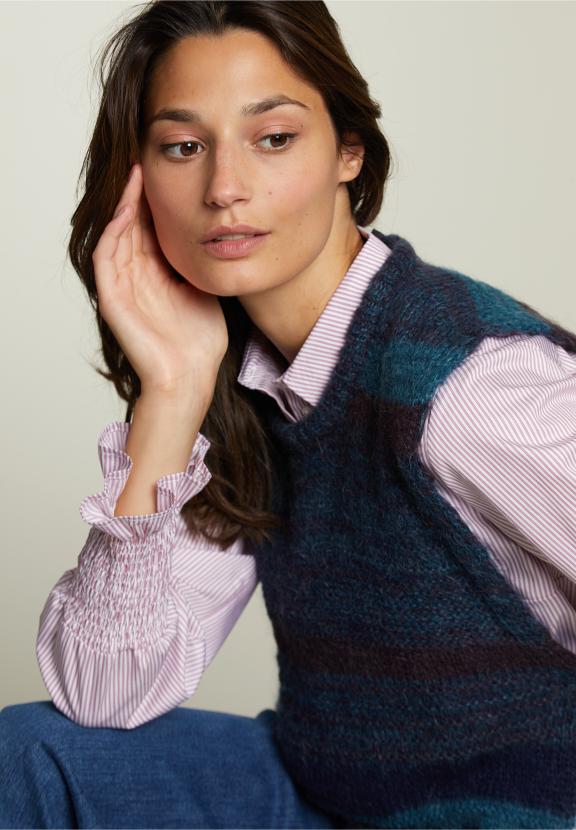 Burgundy/Blue Striped Crew Neck Spencer - Violet