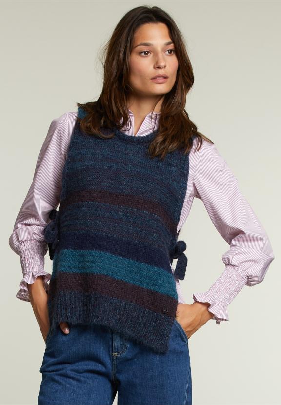 Burgundy/Blue Striped Crew Neck Spencer - Paars