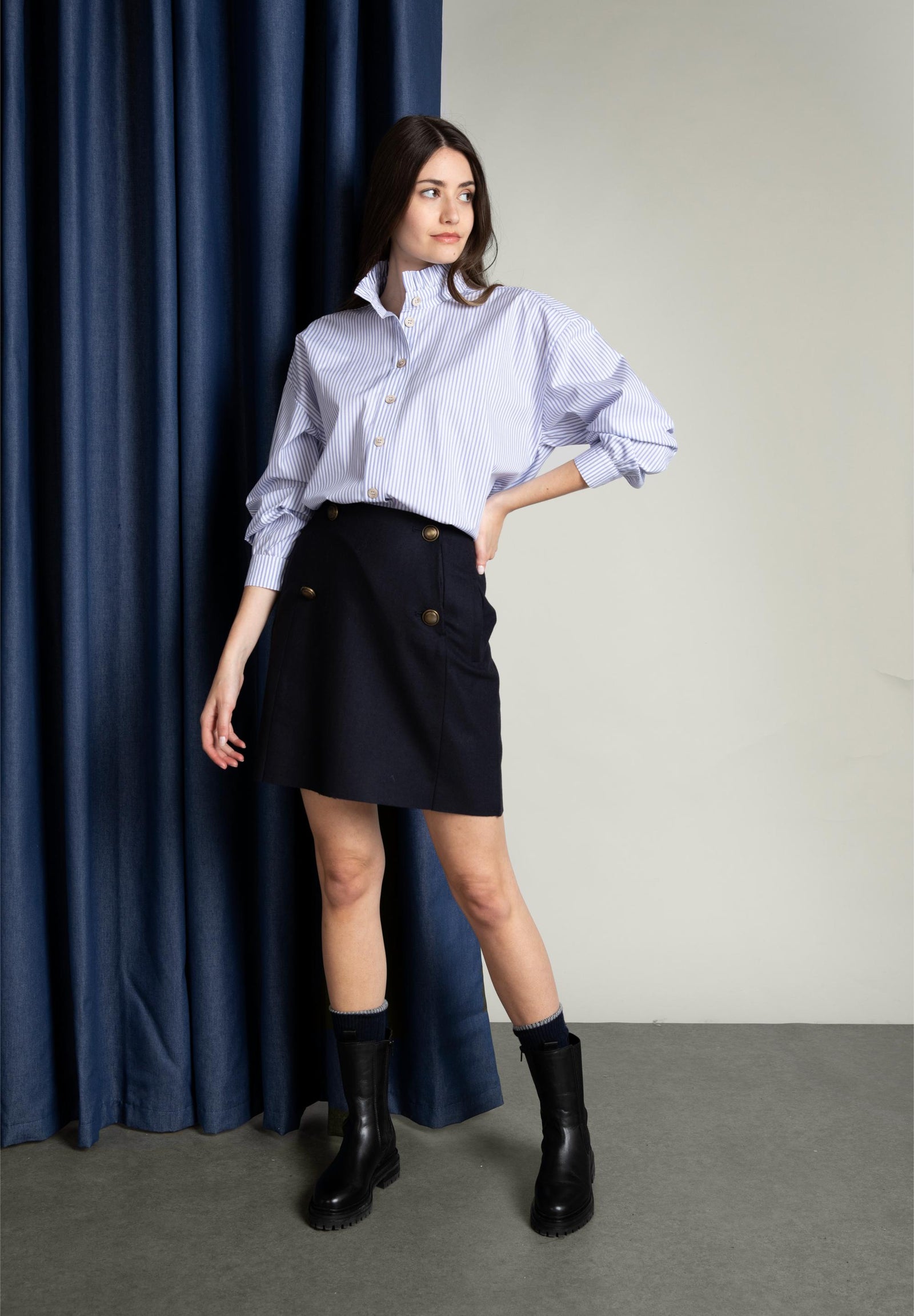 Navy Mini Skirt With Buttons - Blauw