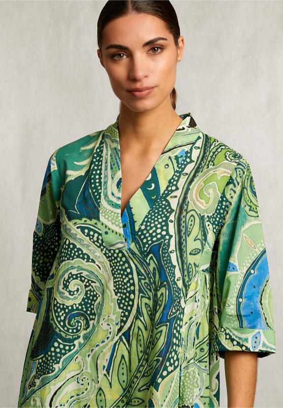 Blue/Green Fantasy V-Neck Dress - Vert