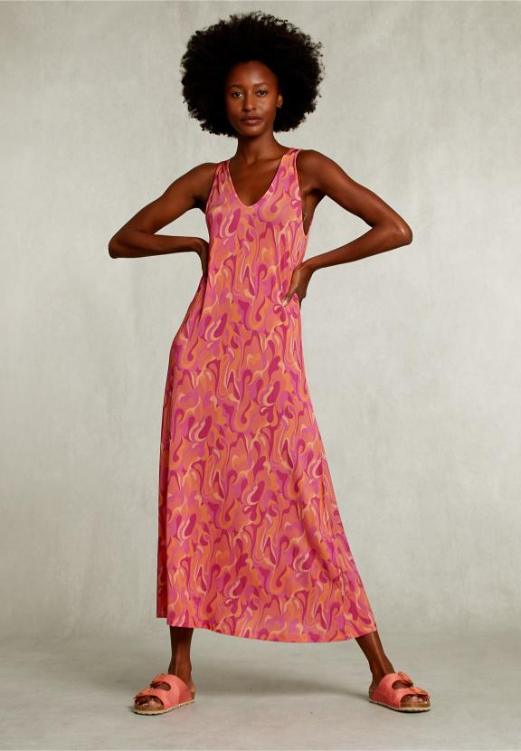 Multi Sleeveless Viscose V-Neck Dress - Rose