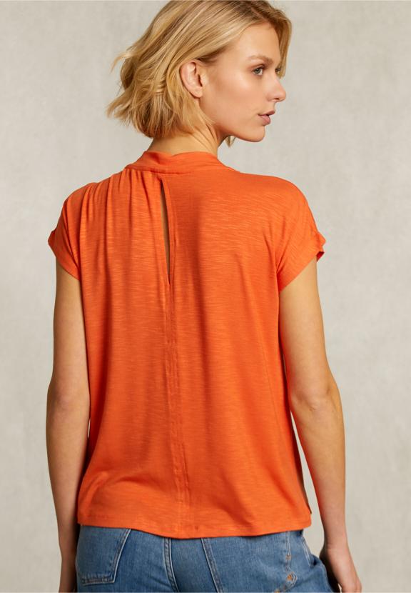 Orange V-Neck T-Shrirt Short Sleeves - Oranje