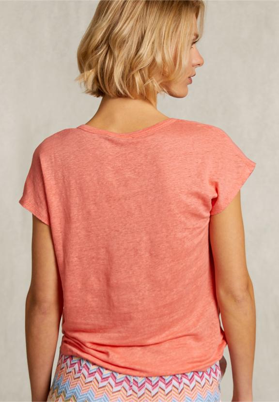 Orange Linen V-Neck T-Shirt - Oranje
