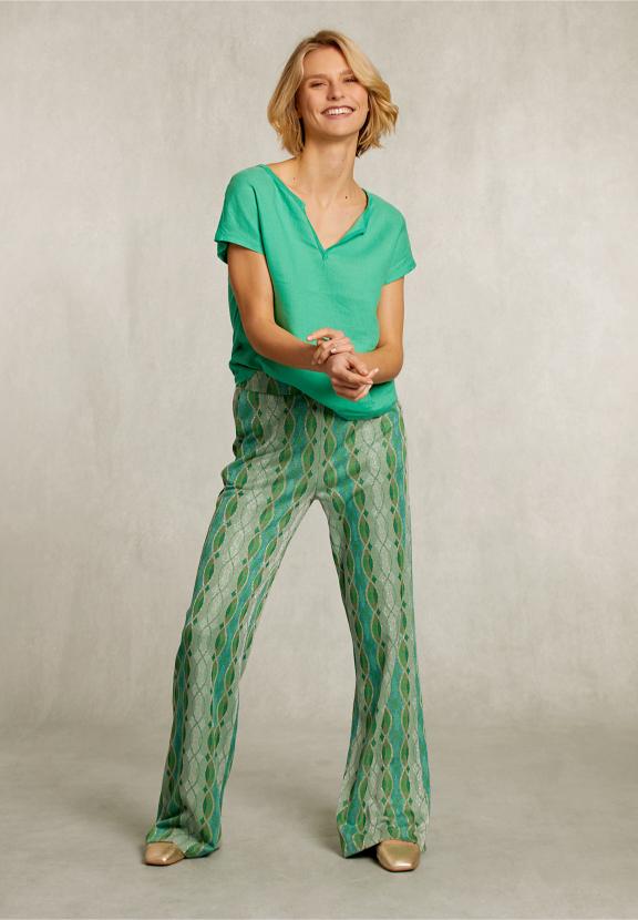 Green Linen V-Neck T-Shirt - Groen