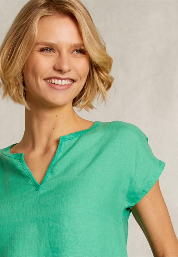Green Linen V-Neck T-Shirt - Groen