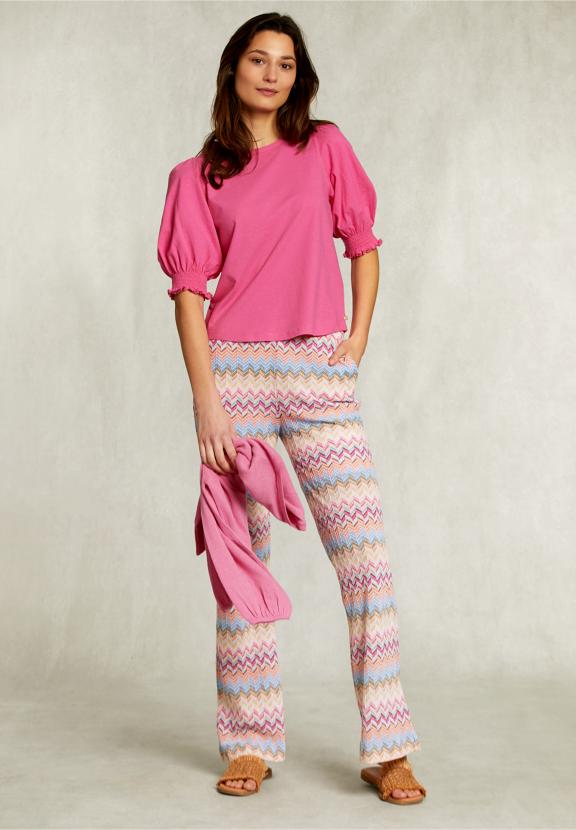 Fushia T-Shirt 3/4 Sleeves With Smock - Rose