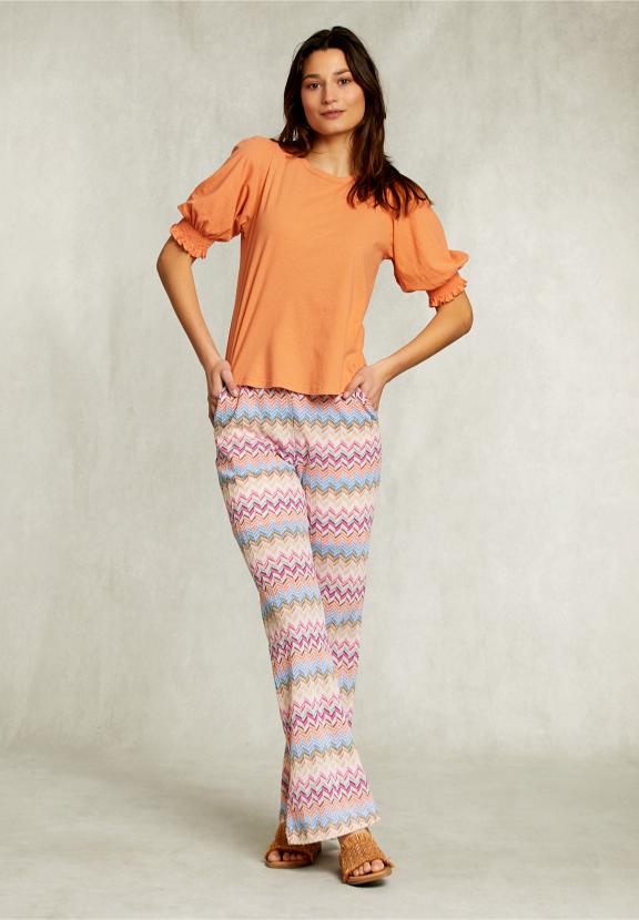 Orange T-Shirt 3/4 Sleeves With Smock - Oranje - W