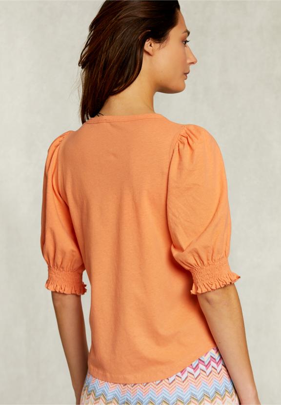 Orange T-Shirt 3/4 Sleeves With Smock - Orange