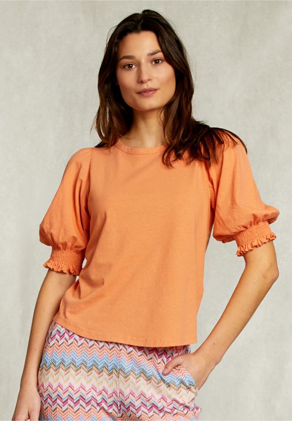 Orange T-Shirt 3/4 Sleeves With Smock - Oranje - W