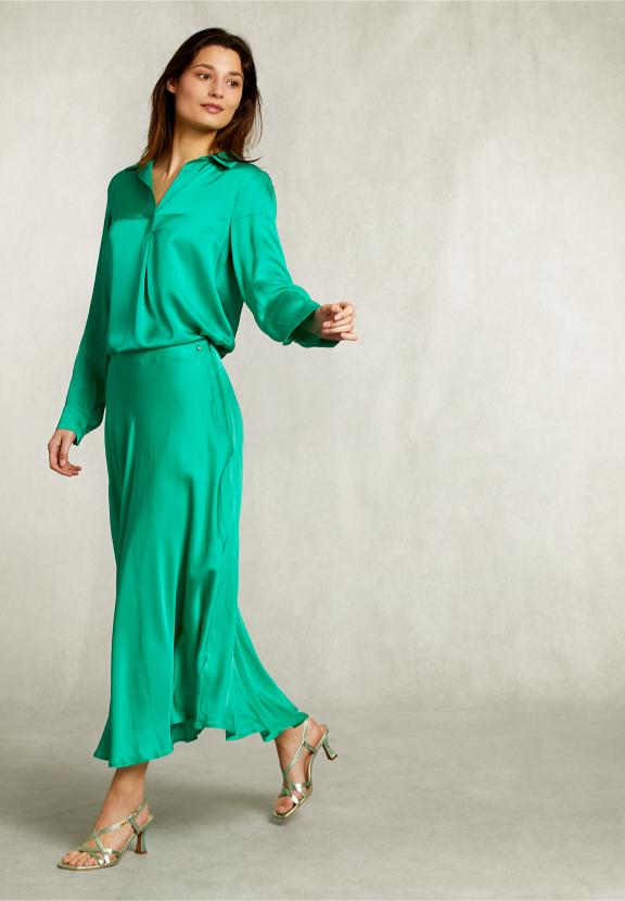 Green Satin Flared Skirt - Groen - W