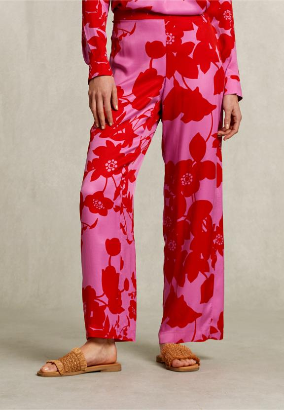 Red/Pink Floral Pants Elastic Waist - Roze